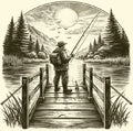 Lone Angler on a Wooden Pier