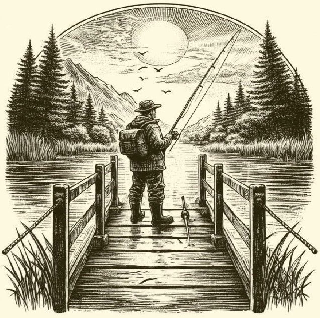 Lone Angler on a Wooden Pier