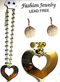 Gold-Tone Heart Bead Chain Pendant Necklace with Matching Earrings Set
