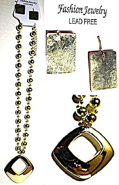 Gold-Tone Geometric Pendant Necklace with Matching Earrings Set