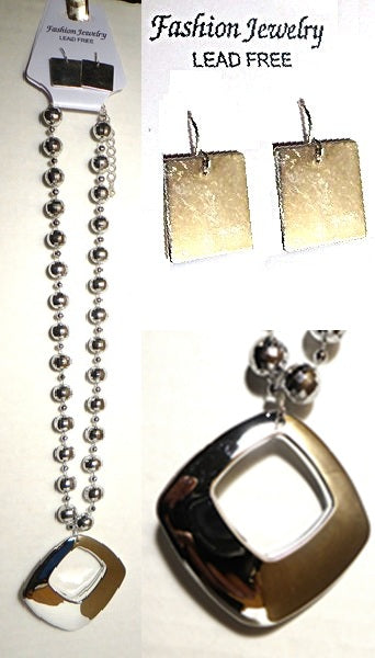 Silver-Tone Circular Pendant Necklace with Matching Earrings Set