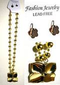 Gold-Tone Chic Flower Pendant Necklace with Matching Earrings Set