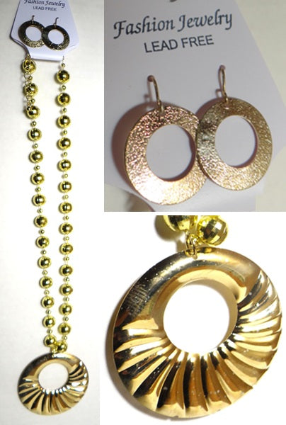Gold-Tone Circular Pendant Necklace with Matching Earrings Set