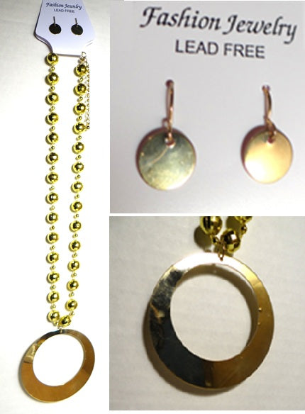 Gold-Tone Oversized Circular Pendant Necklace with Matching Earrings Set