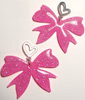 Pink Glitter Bow Earring Set