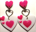 Pink Hearts on White Heart Base Earring Set