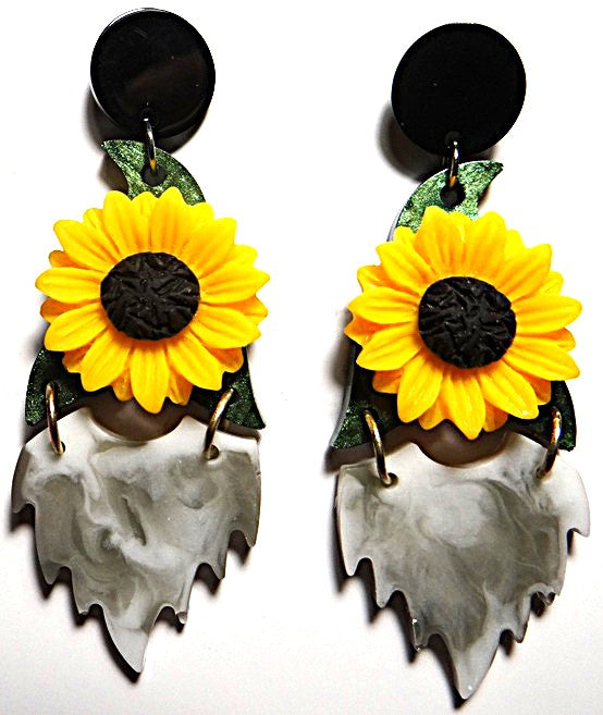 Sunflower with Gnome Beard Earring Set