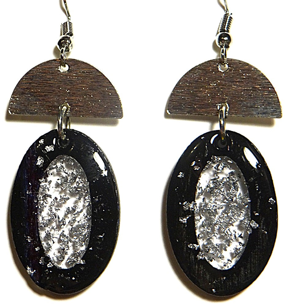 Black Oval Pendant Earring Set