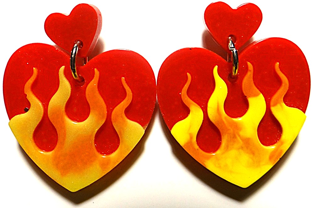 Flamming Heart Earring Set