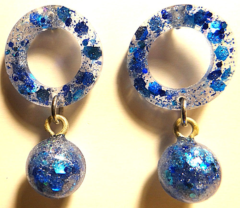 Blue Glitter Hoop Earring Set