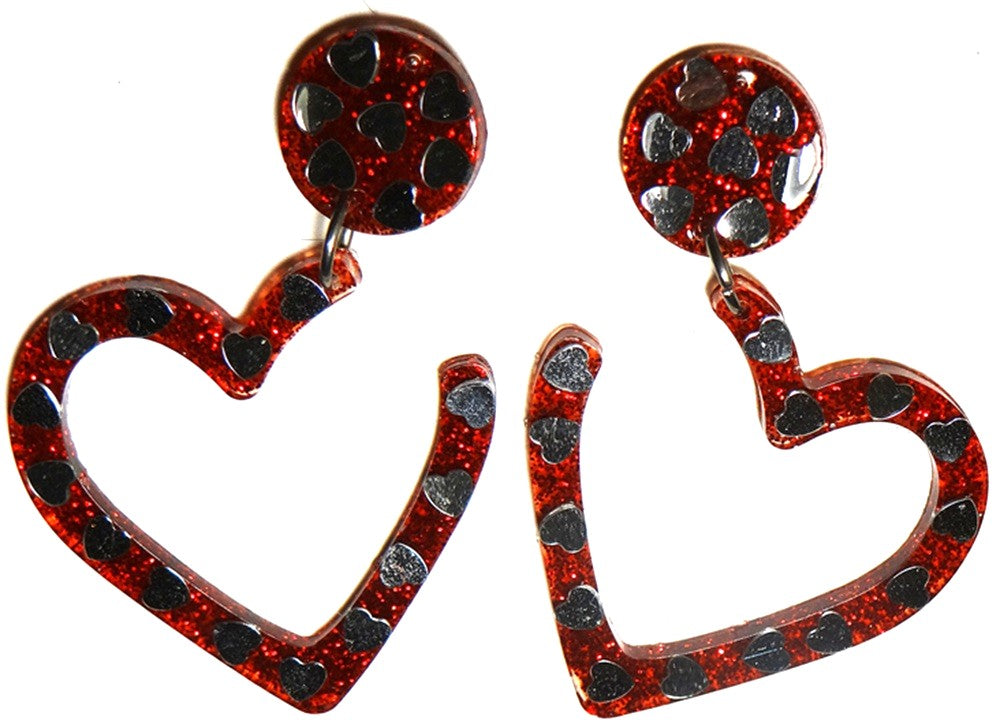 Red Glitter Heart-Shaped Earring Set