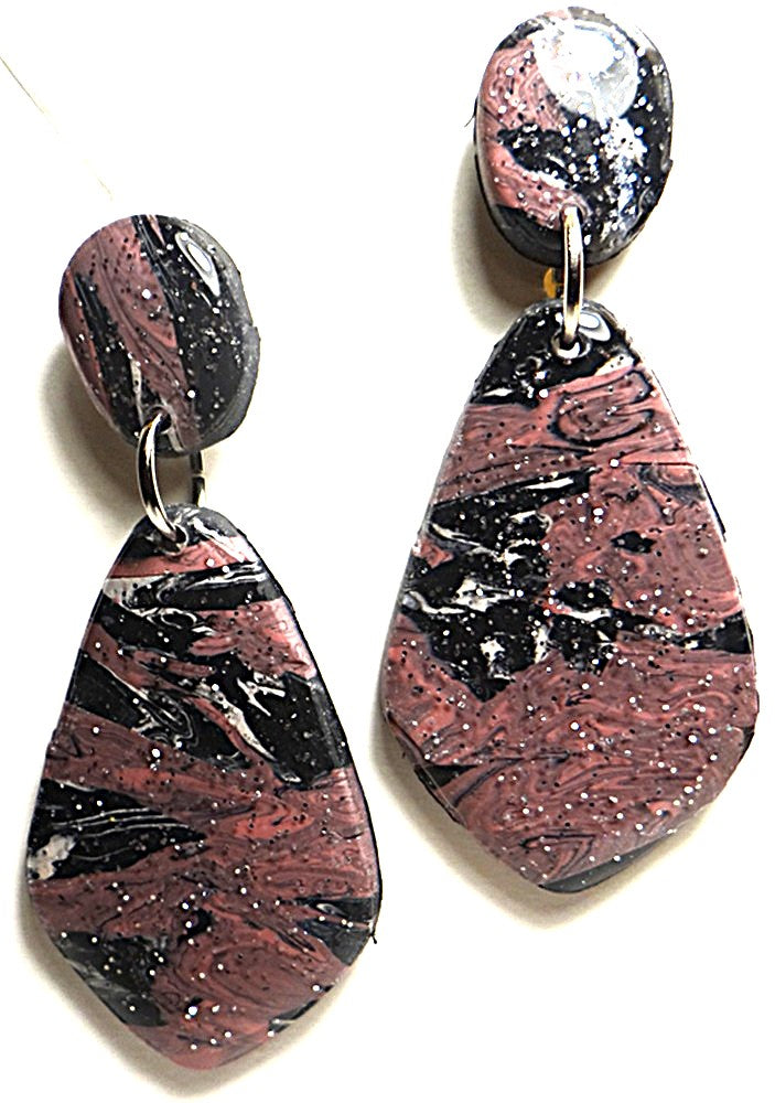 Marbled Design Teardrop Shape Earring Set
