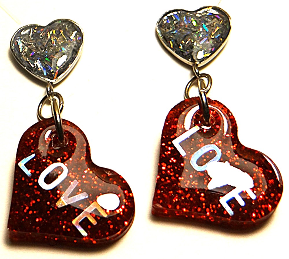 Translucent Red Heart “Love” Earring Set