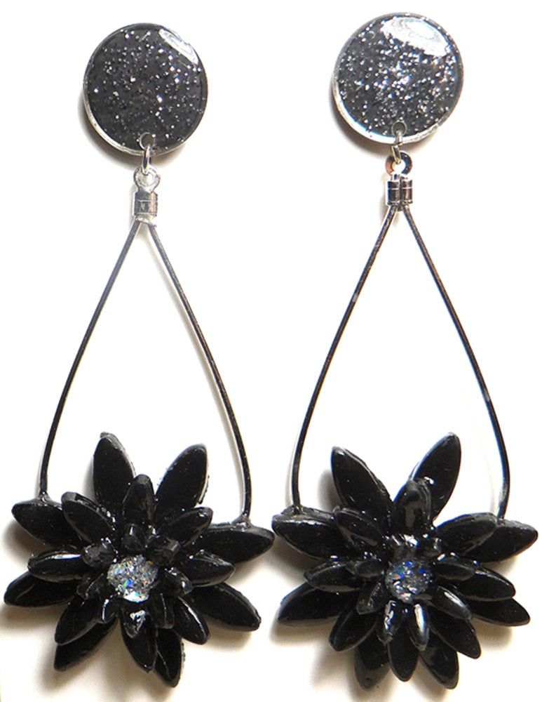 Black Floral Charm Earring Set