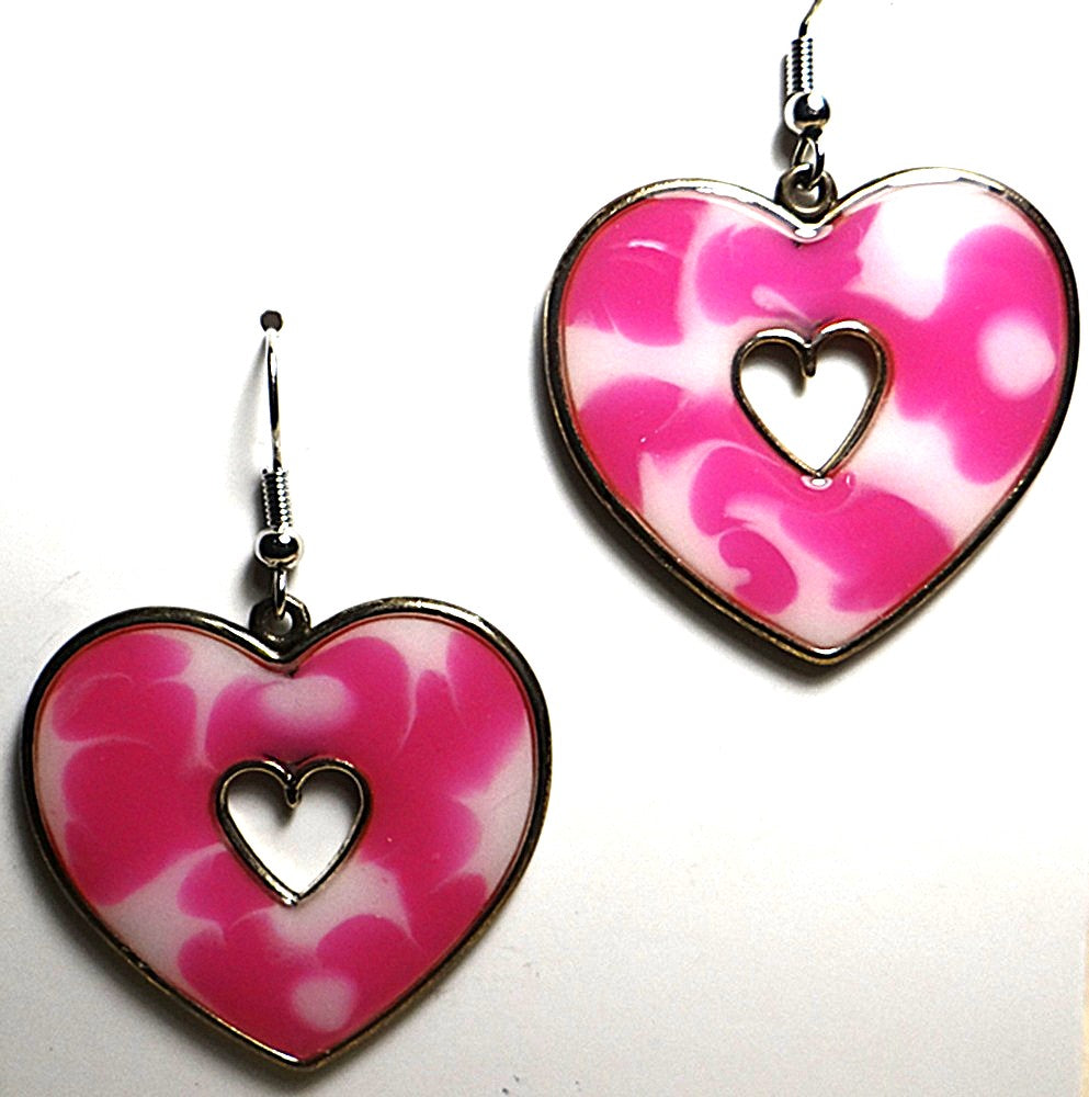 Pink and White Marbled Design Earring Set