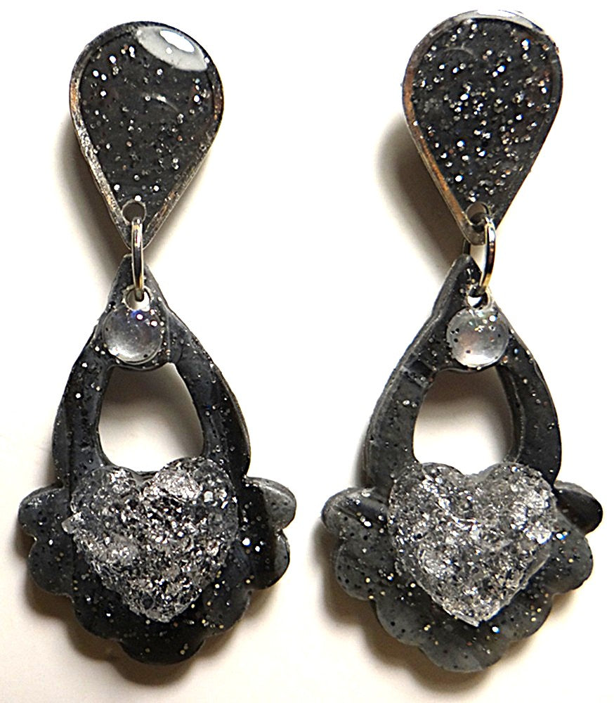 Dark Gray Glitter Drop Earring Set