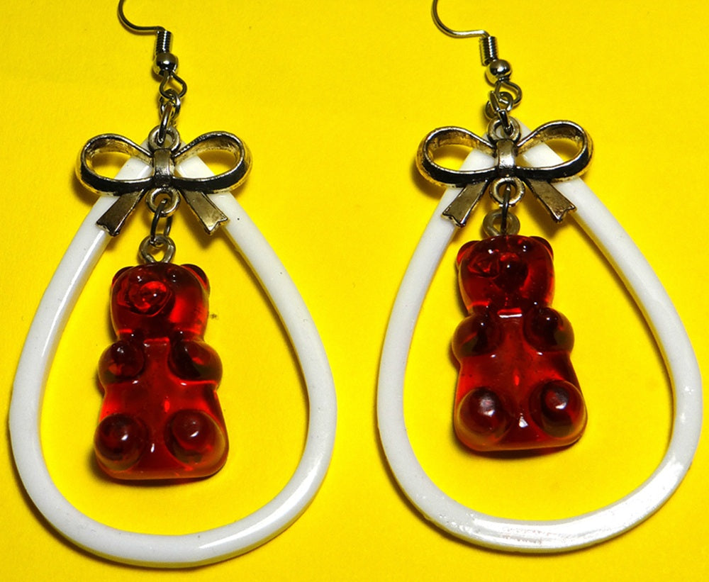 Red Gummy Bear Hoop Earring Set