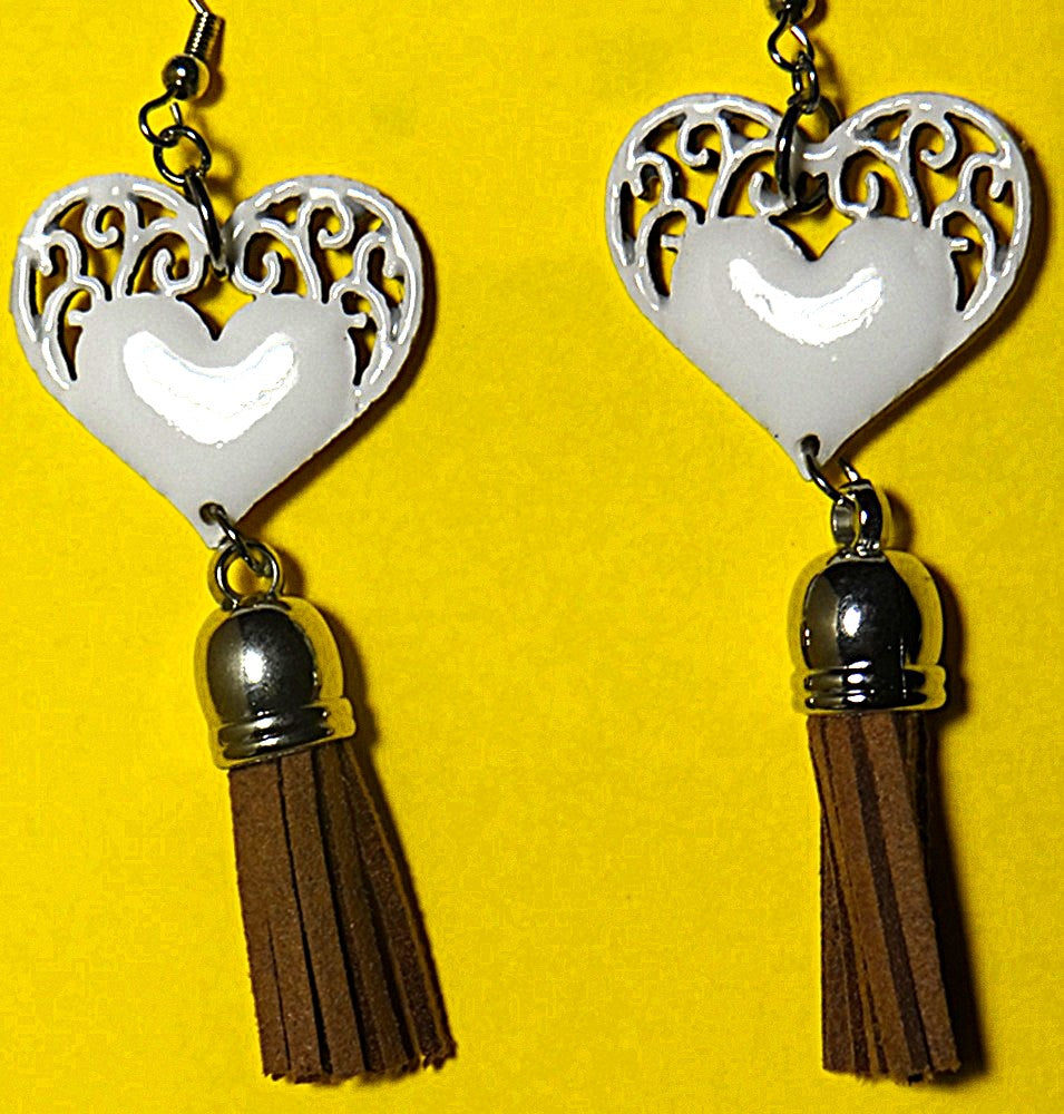 Heart-Shaped with Brown Tassel Earring Set