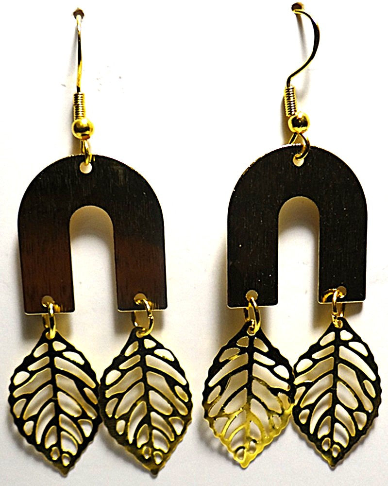 U Shaped with Golden Leaf’s Earring Set