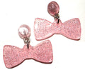Pink Glitter Bow Earring Set