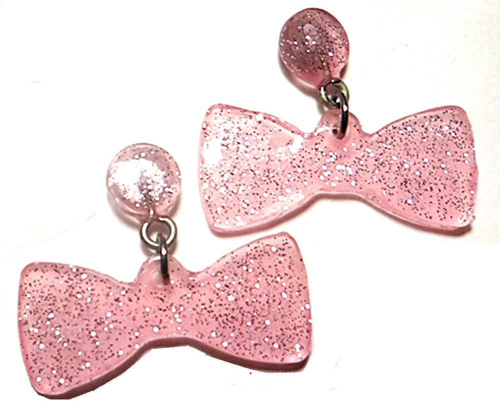 Pink Glitter Bow Earring Set