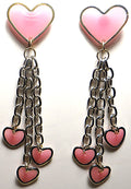Pink Hearts with Silver-Tone Chains Earring Set