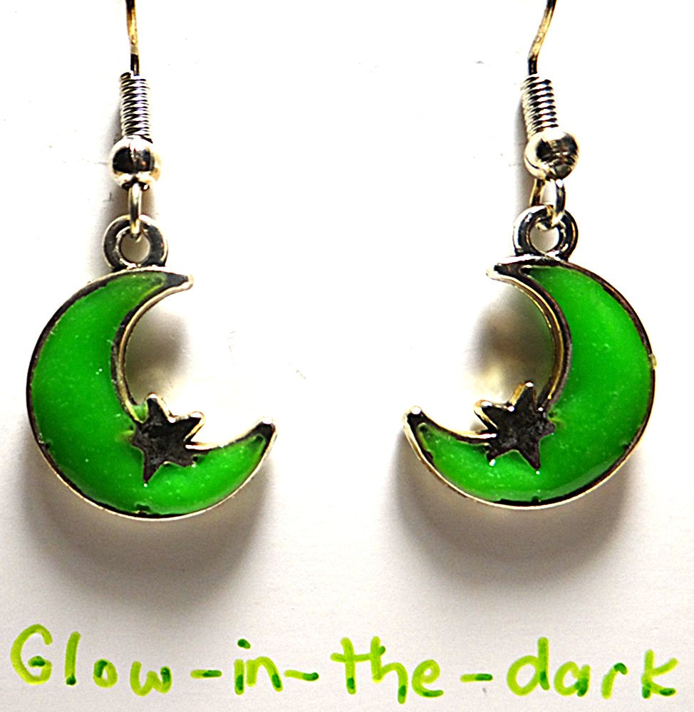 Glow-in-the-Dark Crescent Moon and Star Earring Set