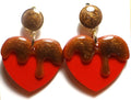 Red Heart with Caramel-Colored Drips Earring Set
