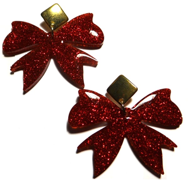 Red Glitter Bow Earring Set