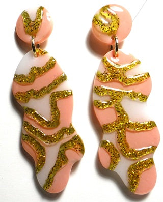 Playful Abstract Design with White Swirls Earring Set