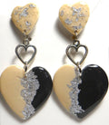 Cream & Black Hearts Dangling Earring Set