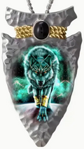 Majestic Wolf Arrowhead Pendant