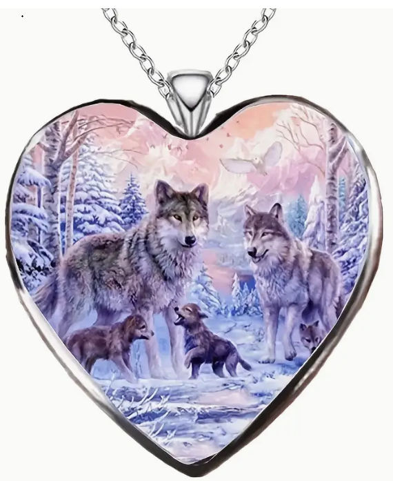 Wolf Family Heart Pendant