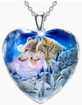 Two Majestic Wolves in the Moonlight Heart Pendant