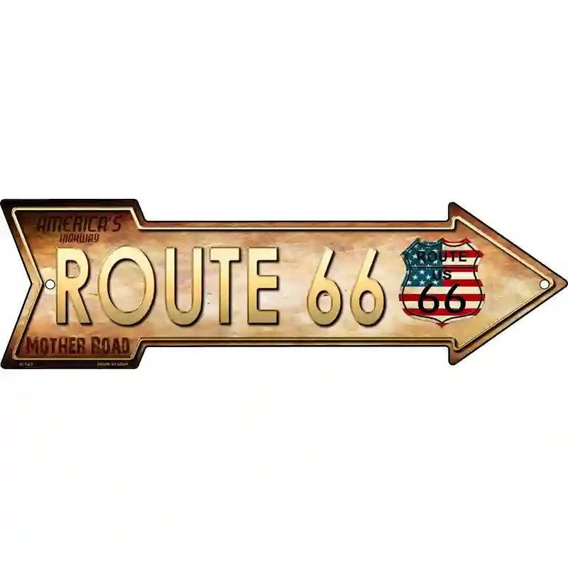 American Flag Route 66 Novelty Metal Arrow Sign 17" x 5" Sign (A)