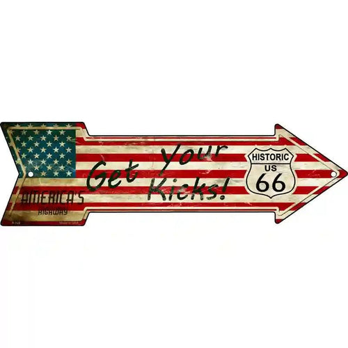 American Flag Get Your Kicks Novelty Metal Arrow Sign 17" x 5" Sign (A)