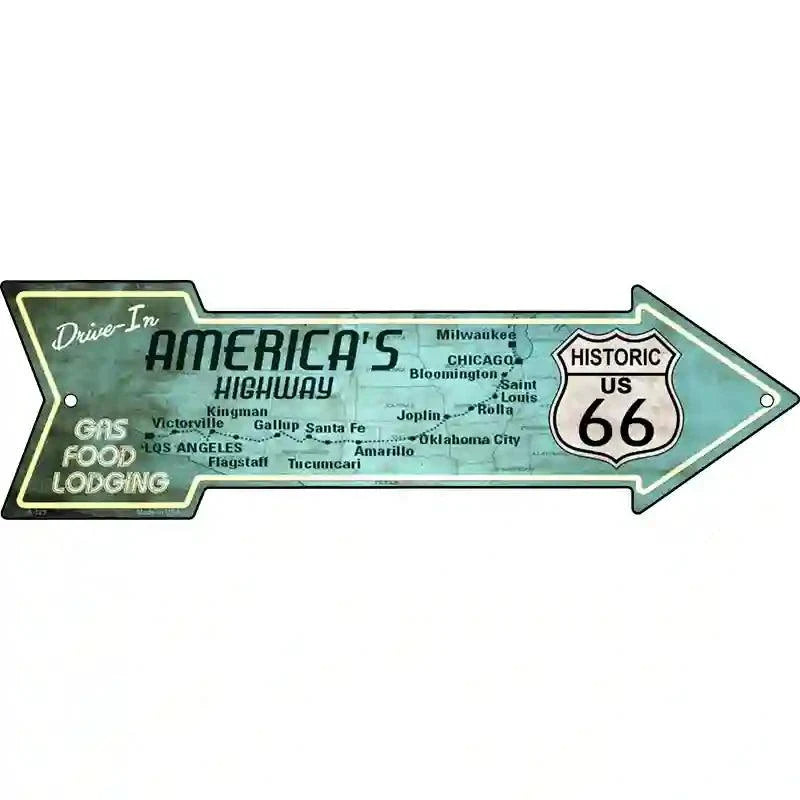 Americas Highway Drive In Novelty Metal Arrow Sign 17" x 5" Sign (A)
