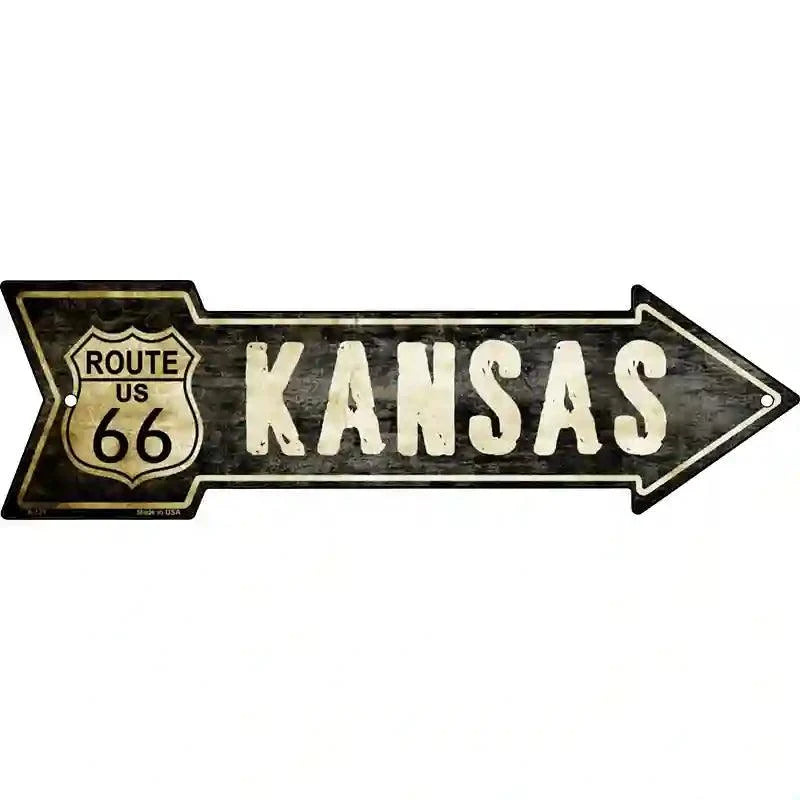 Vintage Route 66 Kansas Novelty Metal Arrow Sign 17" x 5" Sign (A)