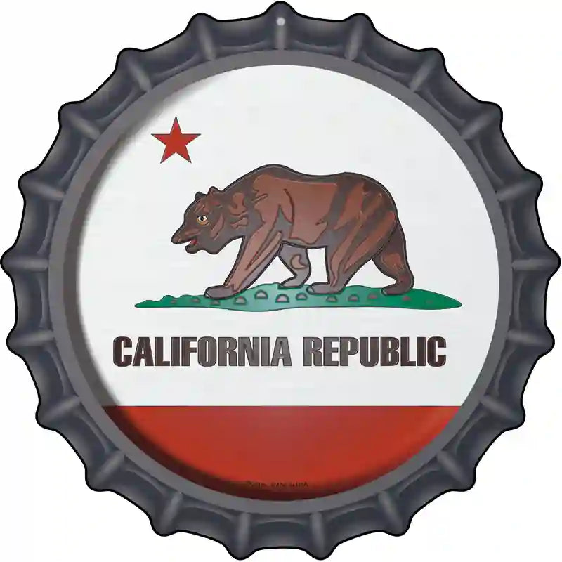 California State Flag Novelty Metal Bottle Cap Sign BC-104 12" Sign (BC)