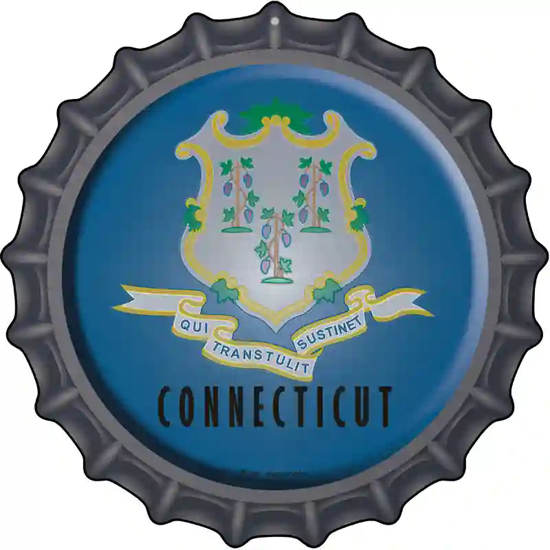 Connecticut State Flag Novelty Metal Bottle Cap Sign BC-106 12" Sign (BC)