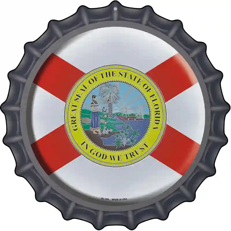 Florida State Flag Novelty Metal Bottle Cap Sign BC-108 12" Sign (BC)