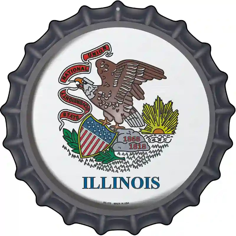 Illinois State Flag Novelty Metal Bottle Cap Sign BC-112 12" Sign (BC)