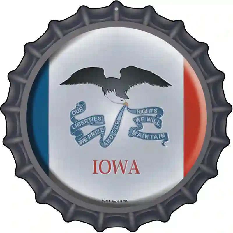 Iowa State Flag Novelty Metal Bottle Cap Sign BC-114 12" Sign (BC)