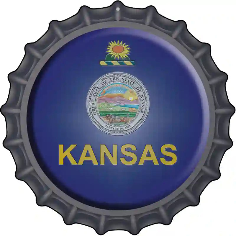 Kansas State Flag Novelty Metal Bottle Cap Sign BC-115 12" Sign (BC)