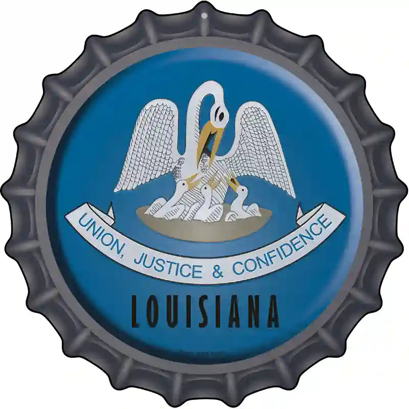 Louisiana State Flag Novelty Metal Bottle Cap Sign BC-117 12" Sign (BC)