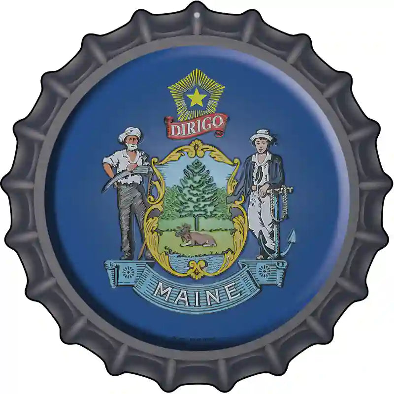 Maine State Flag Novelty Metal Bottle Cap Sign BC-118 12" Sign (BC)