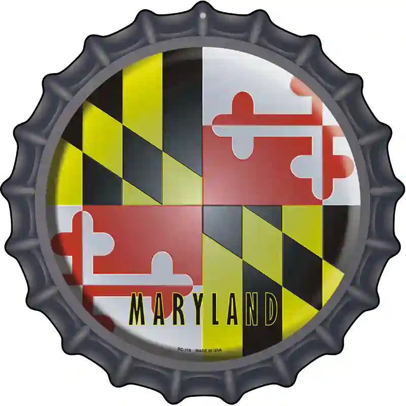 Maryland State Flag Novelty Metal Bottle Cap Sign BC-119 12" Sign (BC)