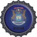 Michigan State Flag Novelty Metal Bottle Cap Sign BC-121 12" Sign (BC)