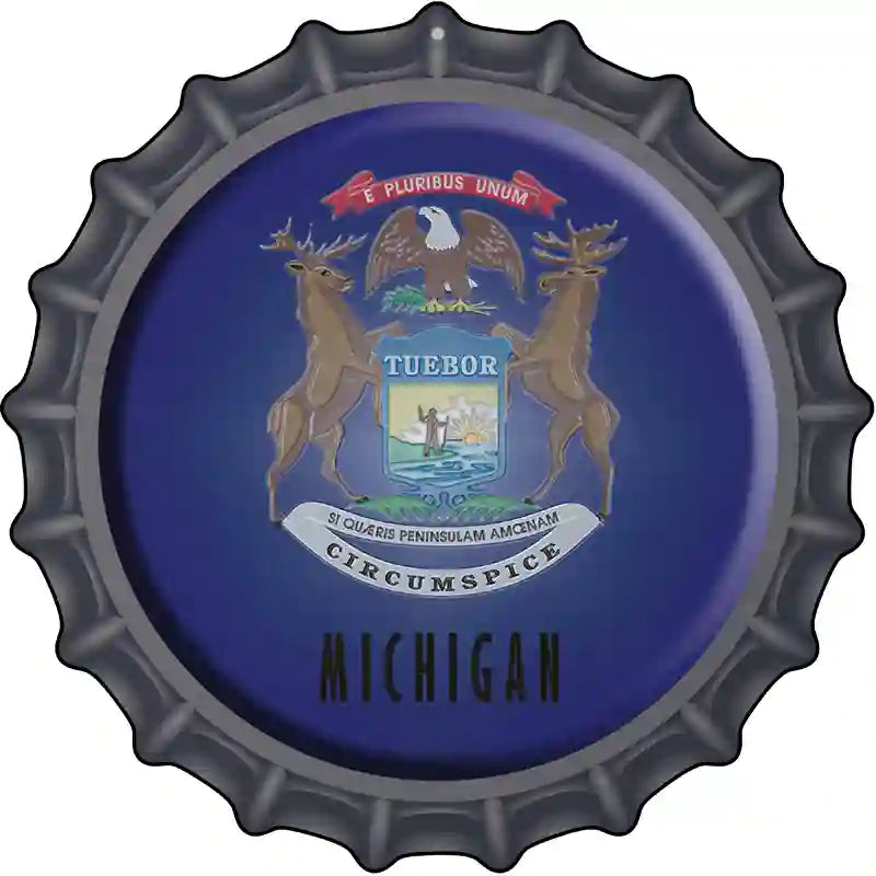Michigan State Flag Novelty Metal Bottle Cap Sign BC-121 12" Sign (BC)