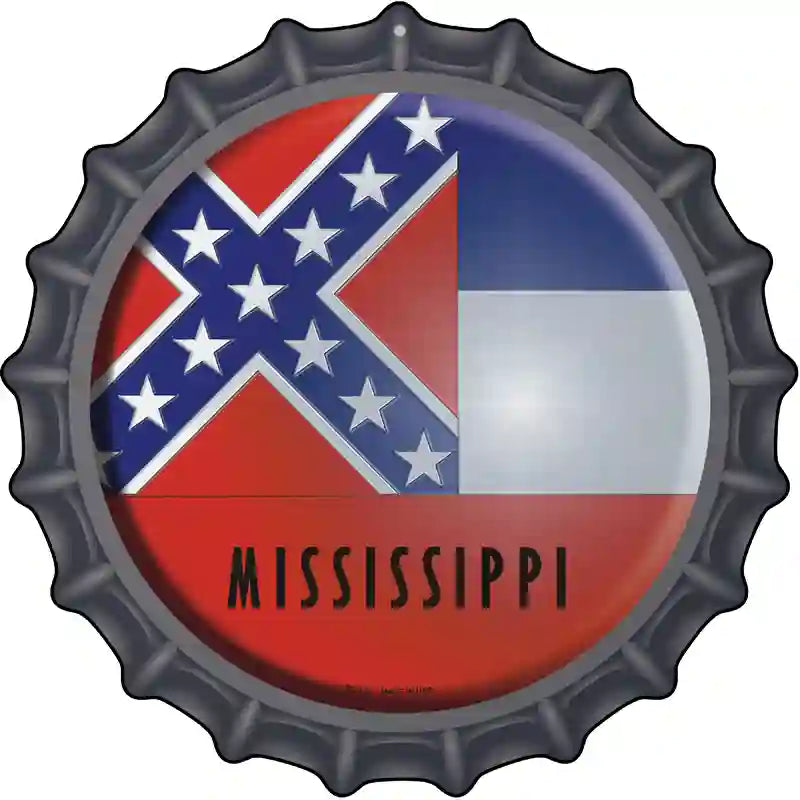 Mississippi State Flag Novelty Metal Bottle Cap Sign BC-123 12" Sign (BC)